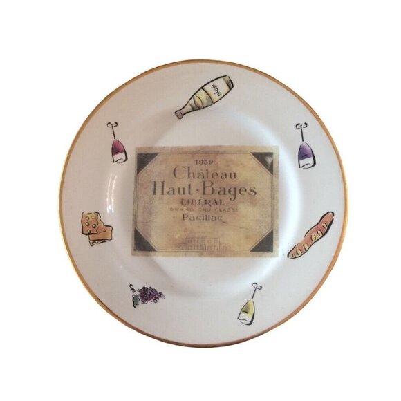 Rosanna 8" Plates Wine Chateau Haul-Bages & Lafaurie-Peyraguey Set Of‎ 2 Italy - Picture 2 of 10